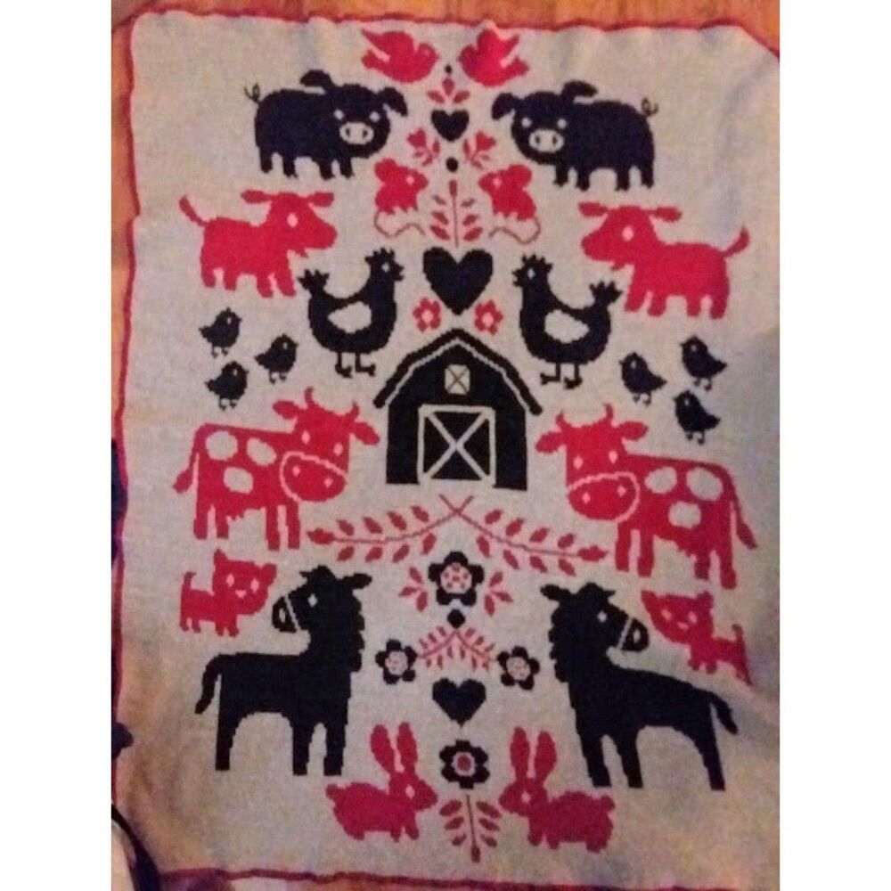 Vtg Green 3 Recycled Cotton Junior Blanket 30"x40" Farm Animal Toddler Baby USA